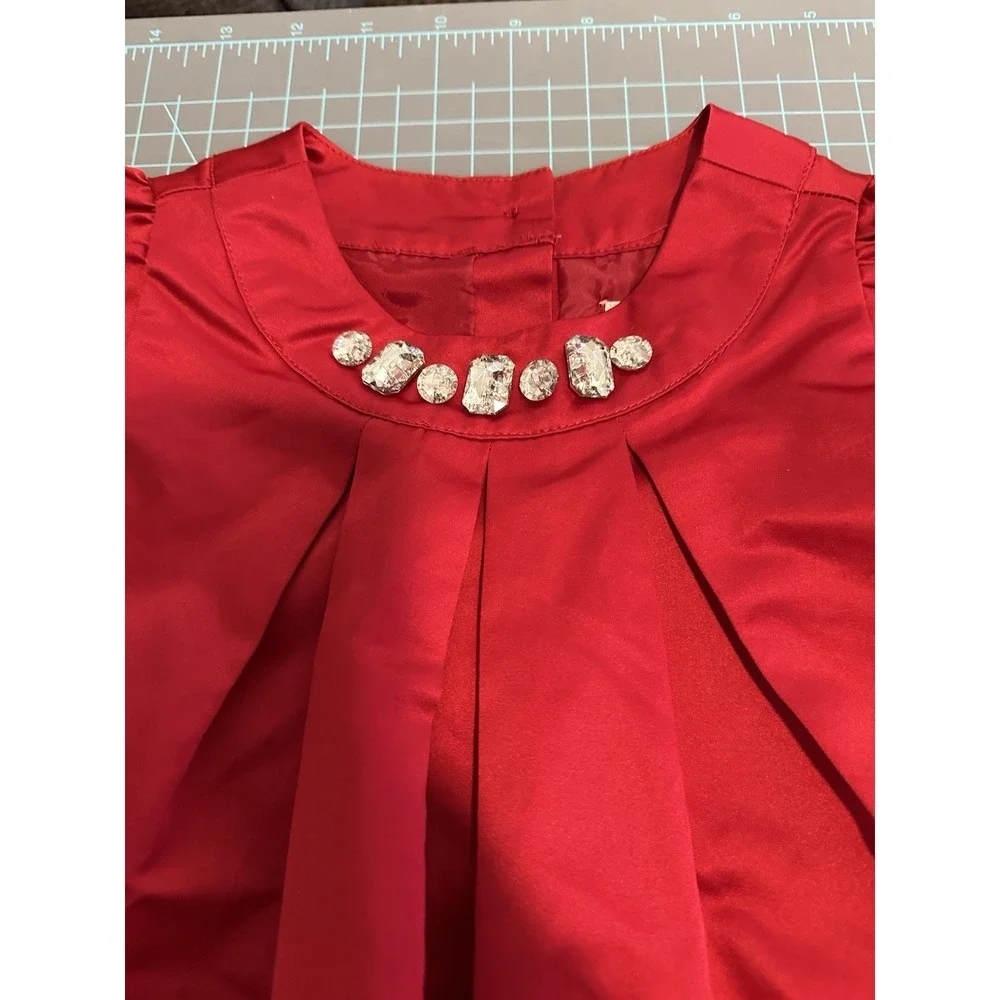 Gymboree Girls 3T Red Satin Jeweled Holiday Valentines Day Bubble Hem Dress